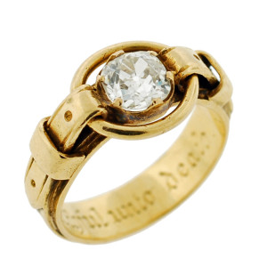 Victorian Buckle Ring with center mine cut diamonds