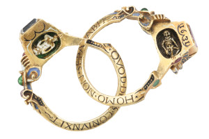Rothschild Diamond, Ruby, and Enamel Gimmel Ring